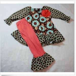 Peaches n Cream Outfit Sz 2-3 Brown Orange Floral